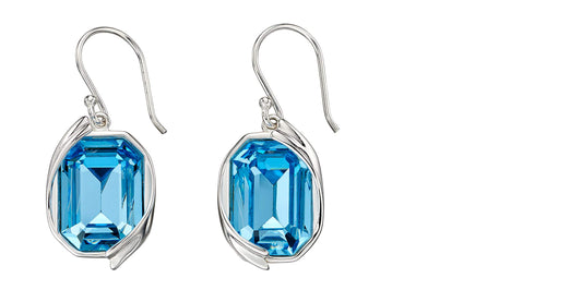 Elements Silver Womens Sterling Silver Blue Crystal Dangle Earrings